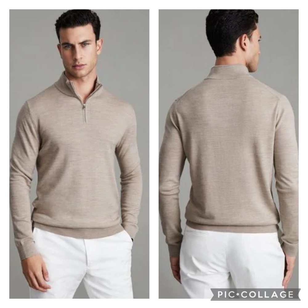 EUC REISS Joseph 1/2 zip funnel wool pull over sweater medium